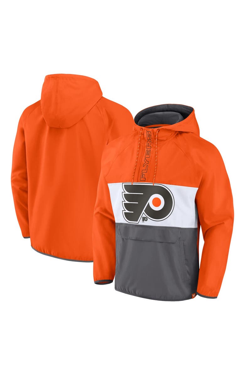 FANATICS Men's Fanatics Branded Orange Philadelphia Flyers Flagrant Foul Anorak Raglan Half-Zip Hoodie Jacket, Main, color, 