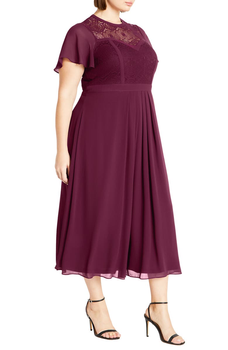City Chic Niki Embroidered Lace Fit & Flare Dress, Alternate, color, Plum