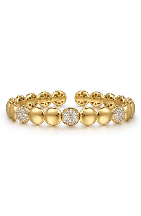 14K Gold Diamond Cluster Cuff Bangle