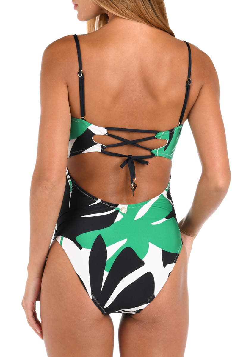 Sunshine 79 Monstera Bandeau One-Piece Swimsuit, Alternate, color, Green Multi