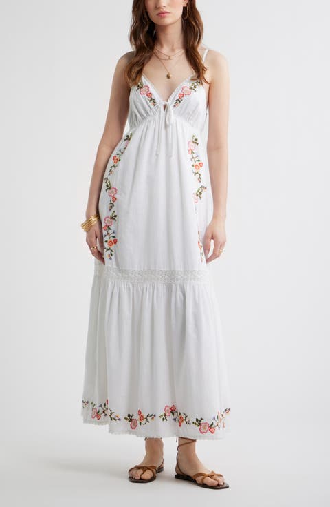 Floral Lace Trim Babydoll Maxi Dress