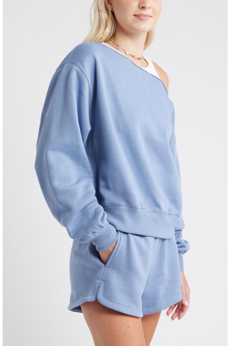 Fleece Detail Off the Shoulder Sweatshirt, Alternate, color, BLUE COUNTRY