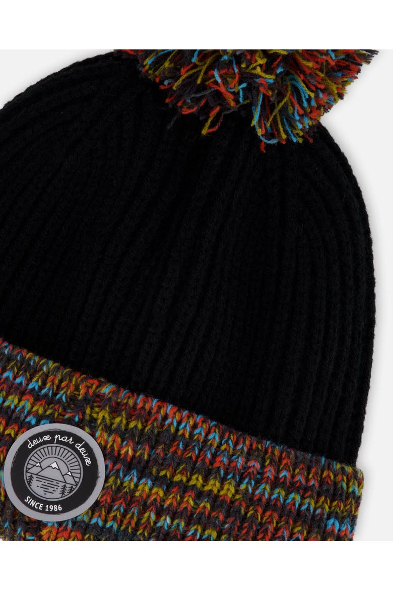 Lined Knit Winter Hat with Pompom, Alternate, color, Black and Multicolor