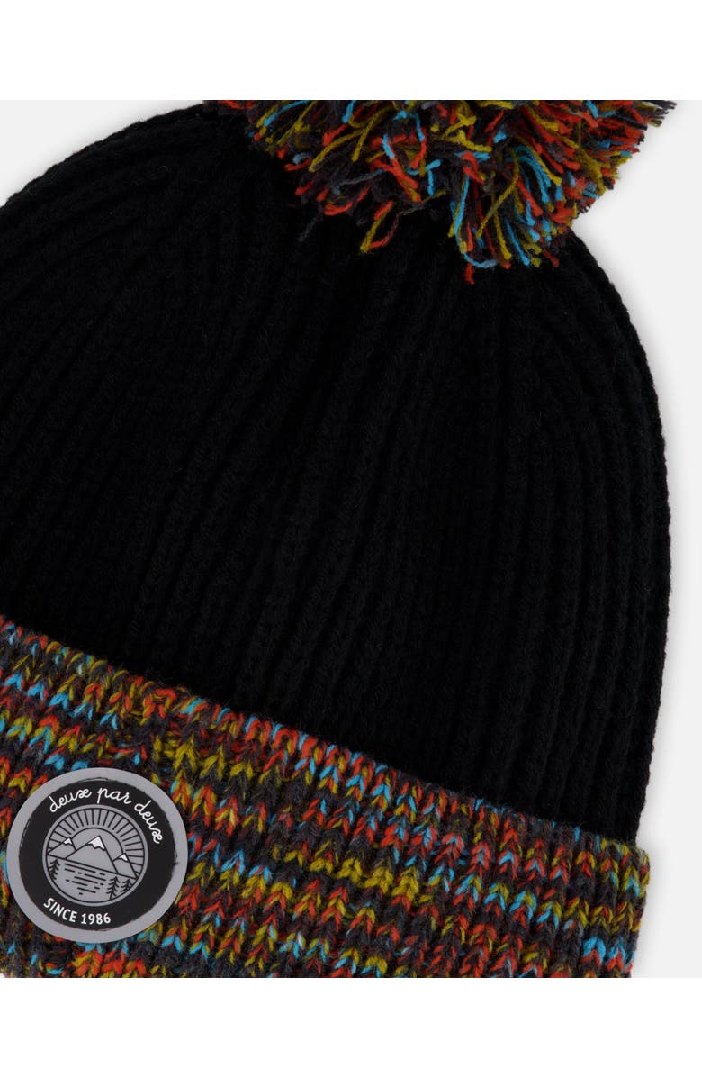 Deux par Deux Lined Knit Winter Hat with Pompom, Alternate, color, Black And Multicolor