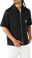 True Religion Buddha Graphic Short Sleeve Zip-Up Shirt