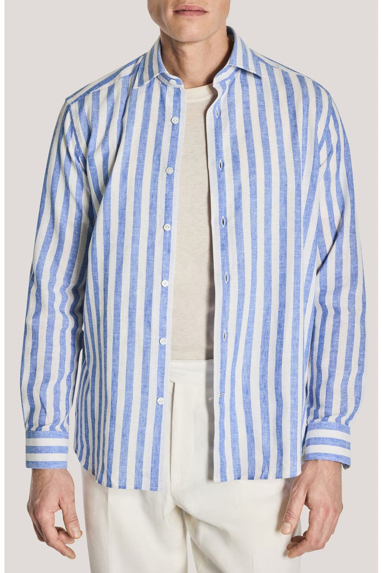 Jacques Linen & Cotton Button-Up Shirt, Main, color, BLUE / WHITE