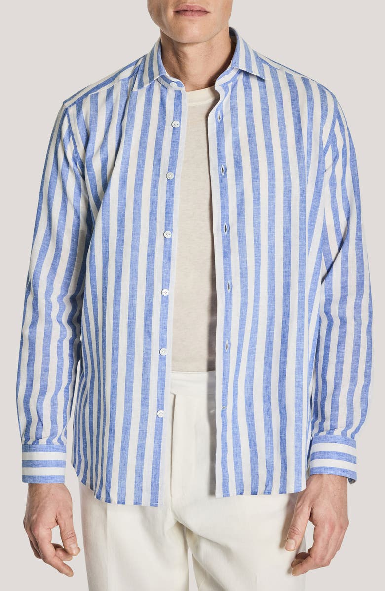 Jack Victor Jacques Linen & Cotton Button-Up Shirt, Main, color, Blue / White