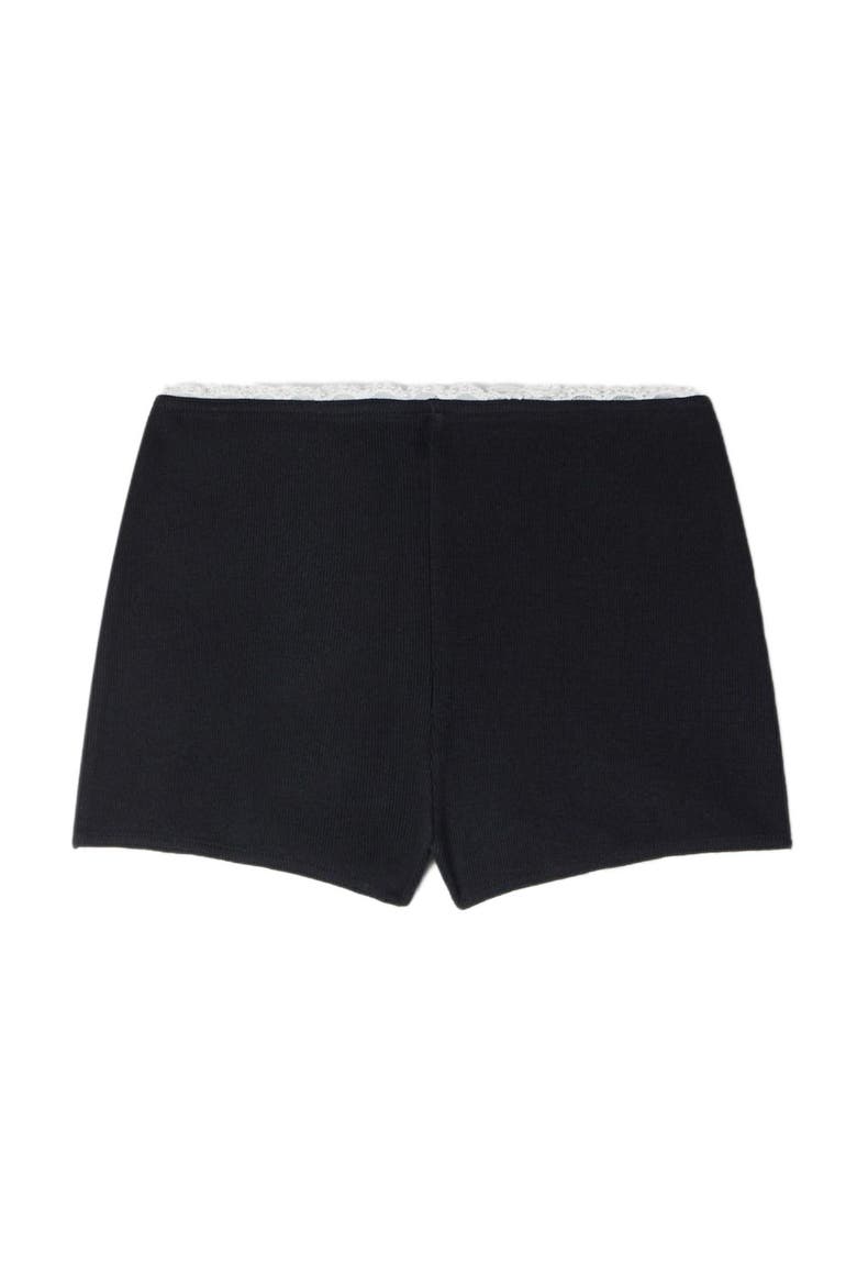 Beaded embroidered ribbed shorts, Alternate, color, Black