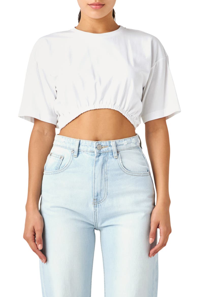 Elastic Hem Cotton Crop T-Shirt, Main, color, WHITE