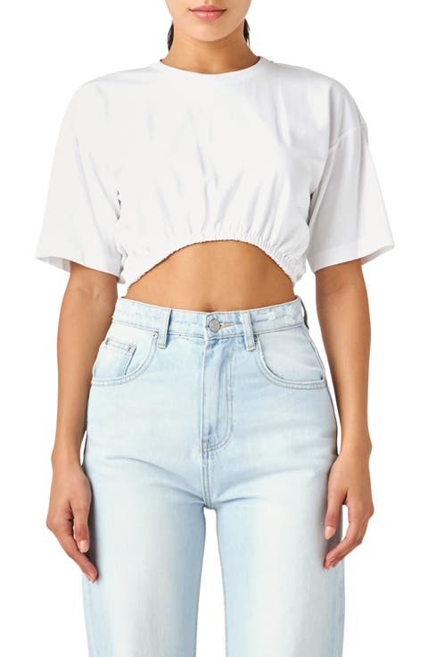 Elastic Hem Cotton Crop T-Shirt