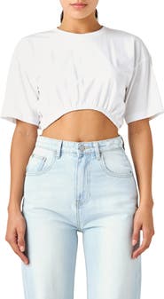 Grey Lab Elastic Hem Cotton Crop T-Shirt