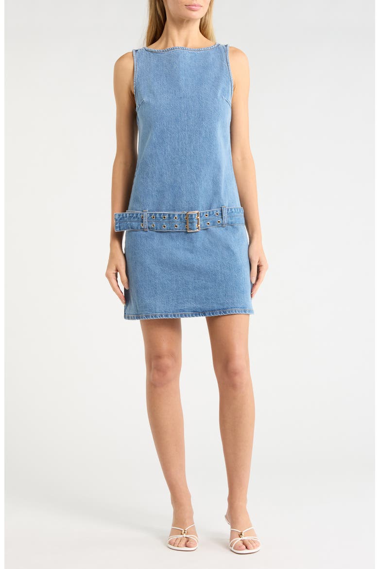 Belted Denim Minidress, Main, color, COVE