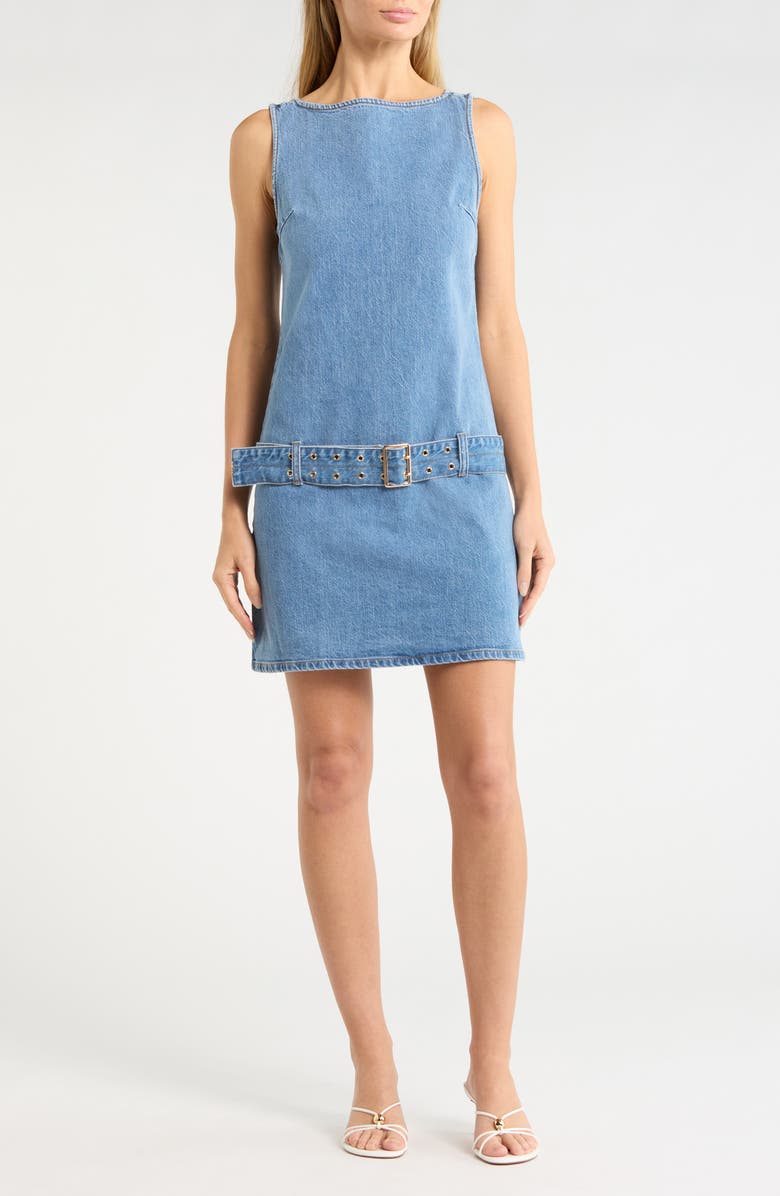 Habitual Belted Denim Minidress, Main, color, Cove