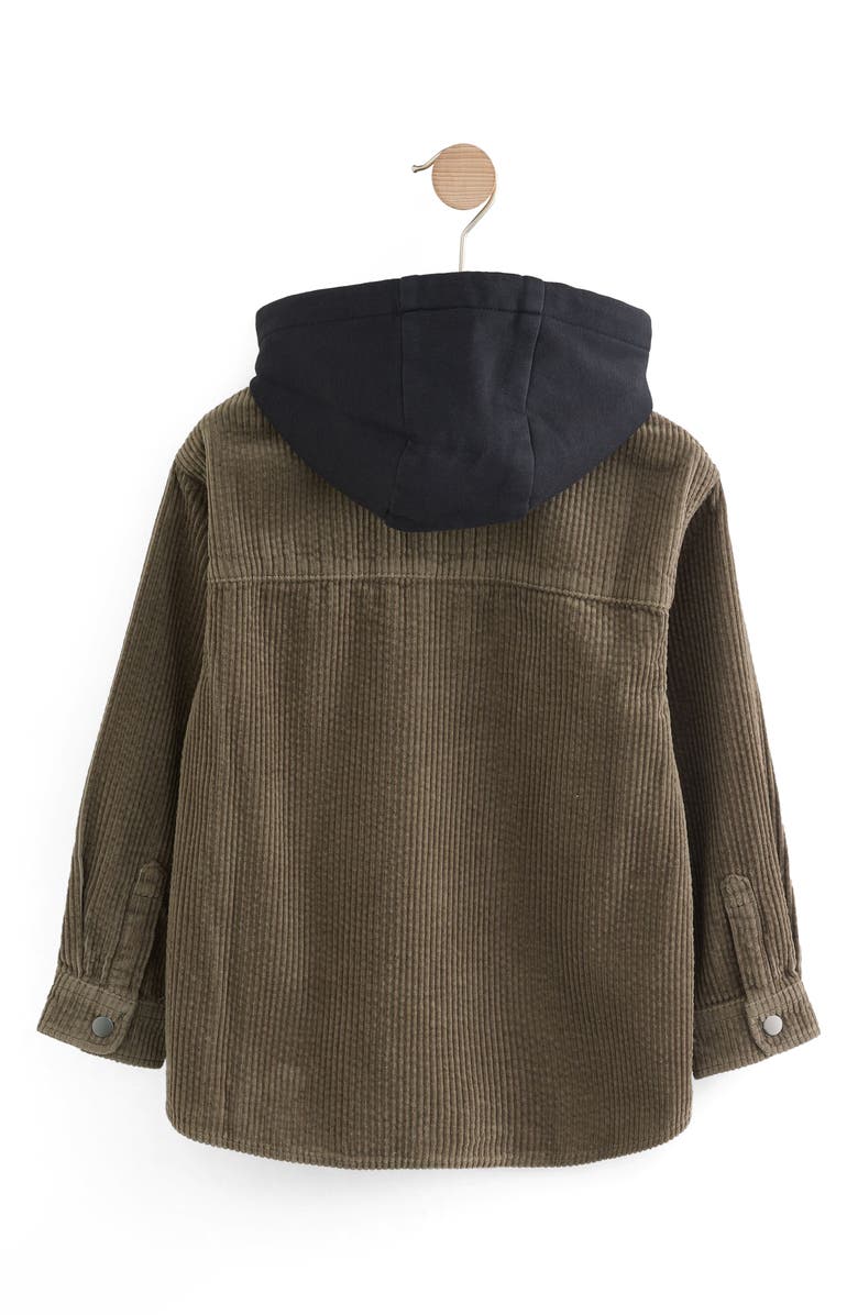NEXT Kids' Hooded Corduroy Snap-Up Shirt Jacket, Alternate, color, Green