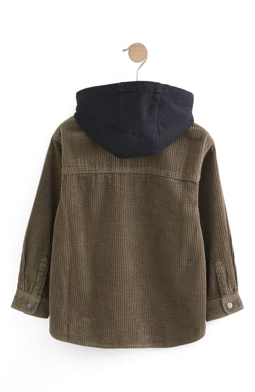 Next Kids' Hooded Corduroy Snap-up Shirt Jacket In Green