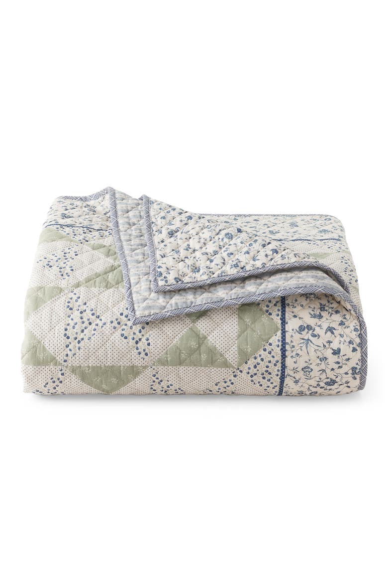 Lidia Geometric & Floral Reversible Cotton Quilt, Alternate, color, SAGE MULTI