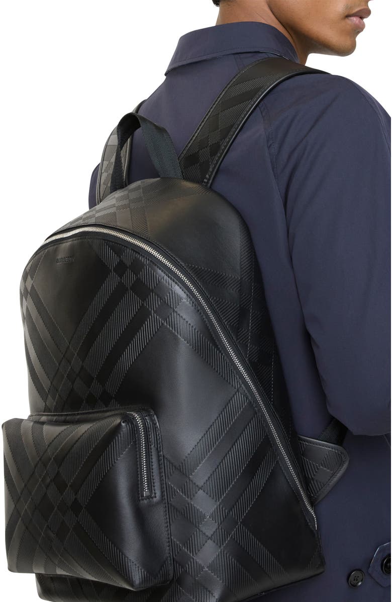 Burberry Embossed Check Backpack, Alternate, color, Black