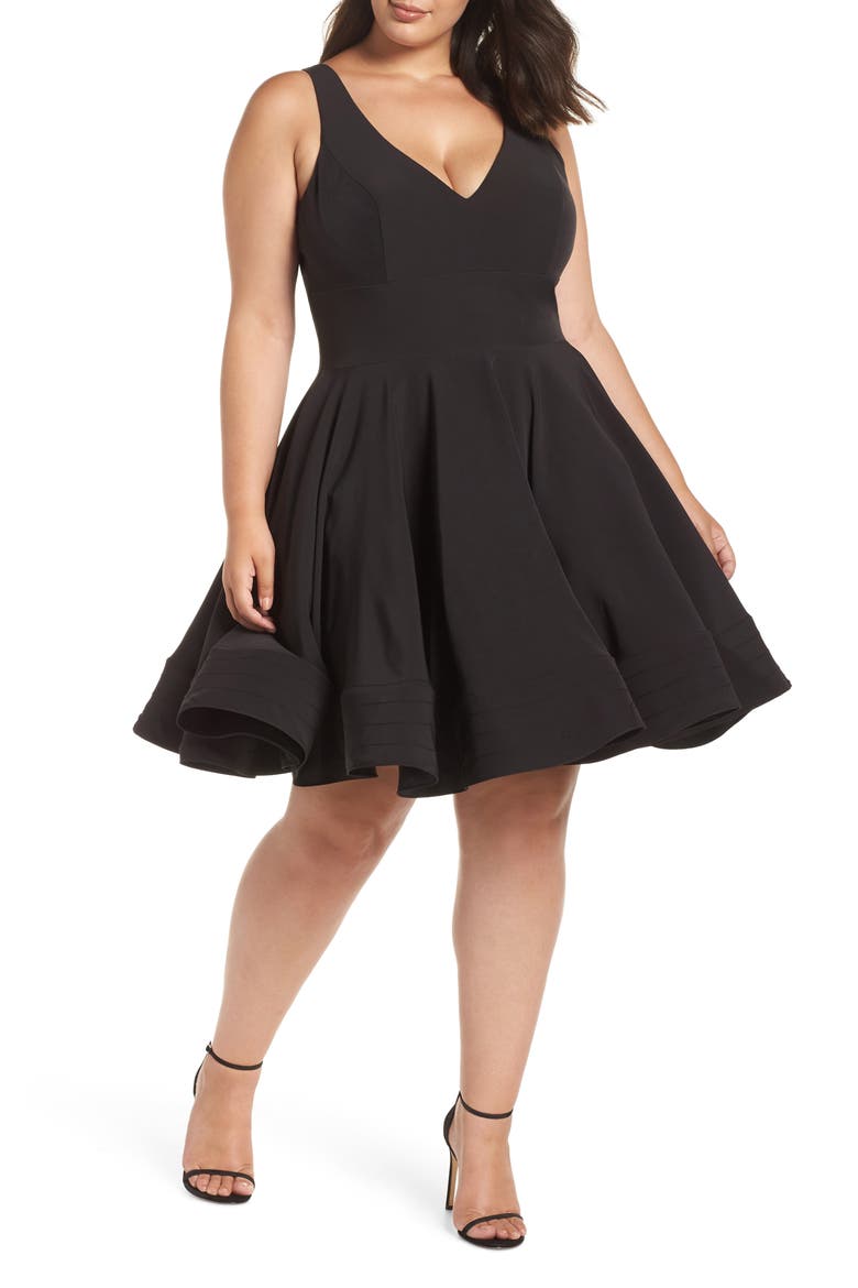 Fit & Flare Cocktail Dress, Main, color, BLACK