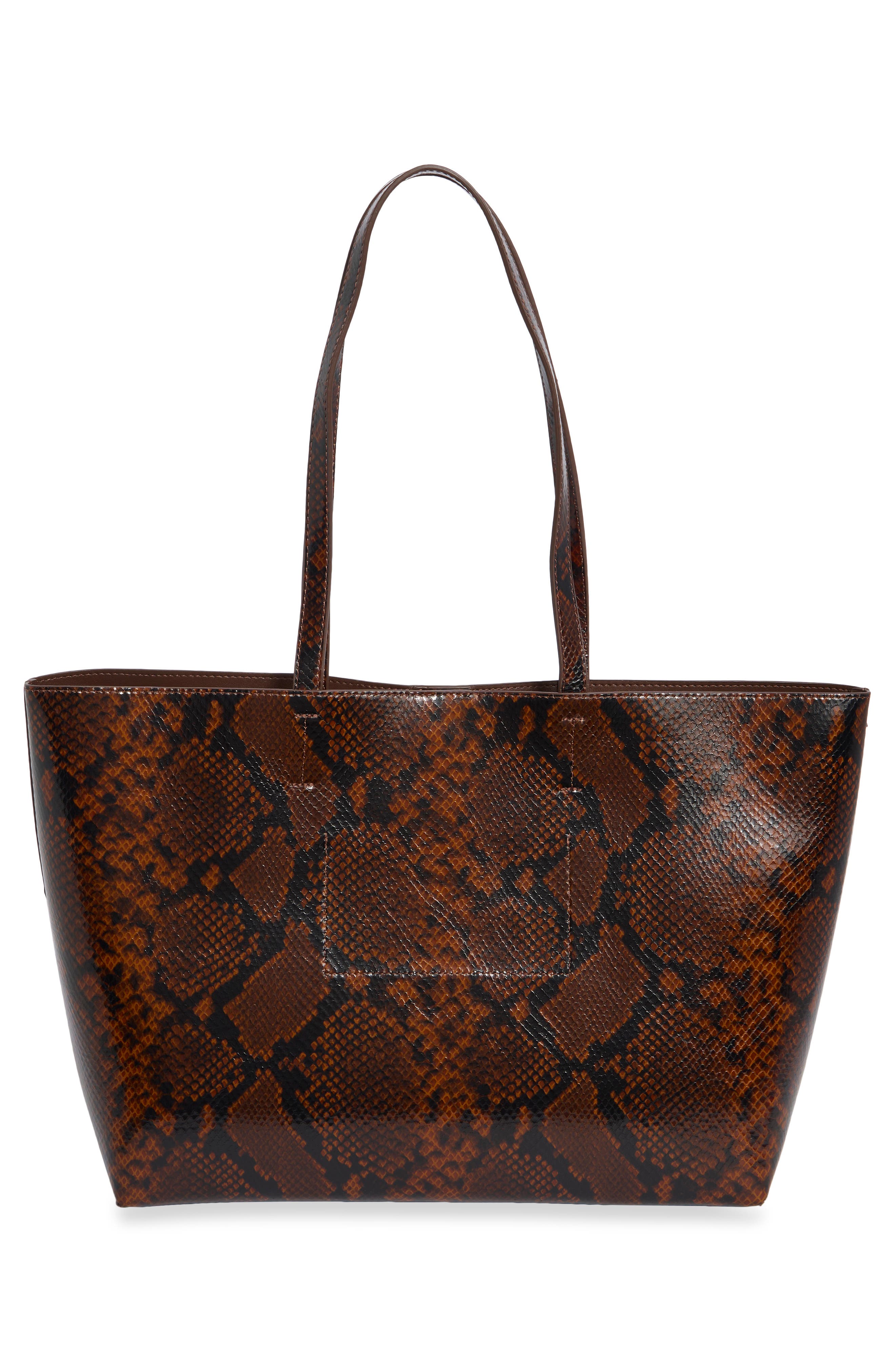 Angel Snakeskin Embossed Leather Shopper, Alternate, color, BROWN