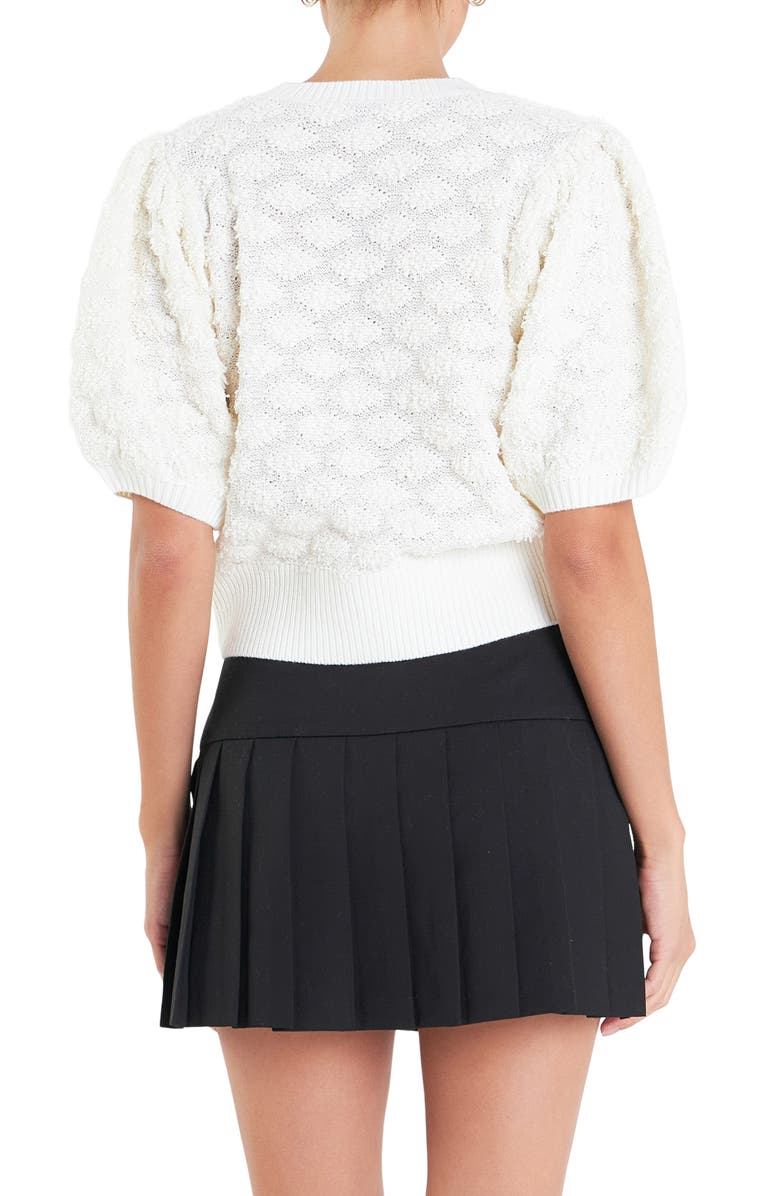 English Factory Textured Puff Sleeve Cardigan, Alternate, color, Ivory