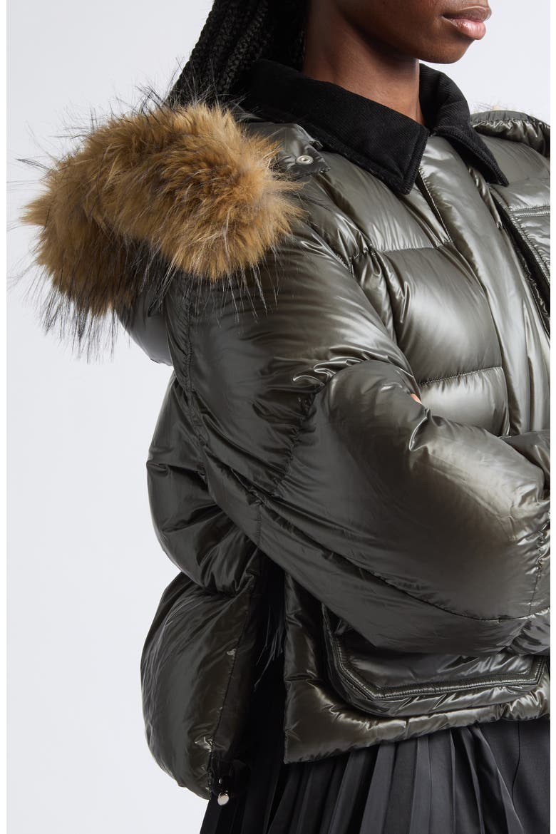 Crop Down Hooded Puffer, Alternate, color, KHAKI