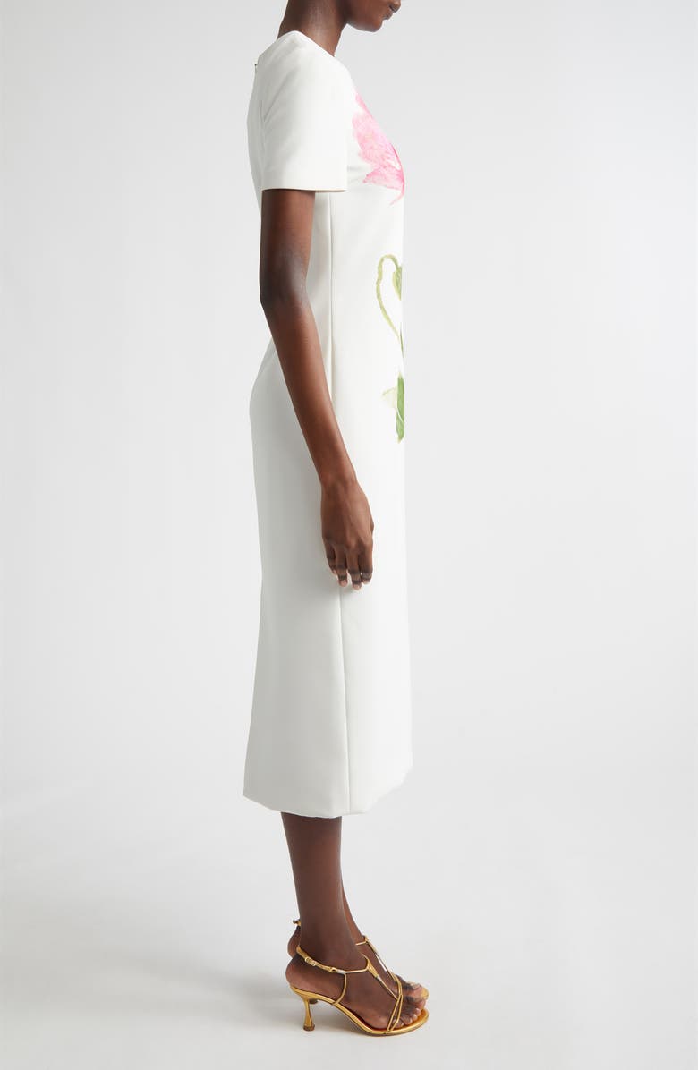 Carolina Herrera Poppy Print Short Sleeve Stretch Crepe Sheath Dress, Alternate, color, White Multi