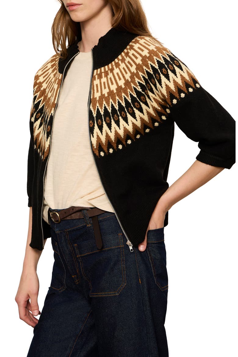 Fair Isle Front Zip Cotton Blend Cardigan, Alternate, color, POCONOS FAIRISLE