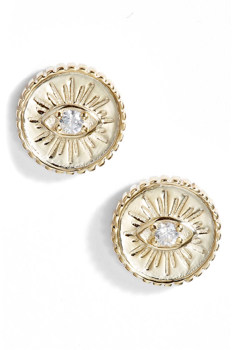 Crystal Coin Stud Earrings, Main, color, GOLD