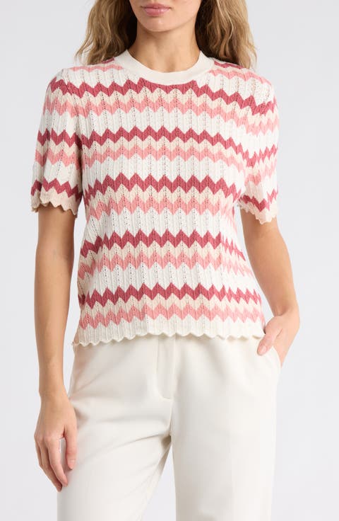 Zigzag Short Sleeve Pointelle Sweater