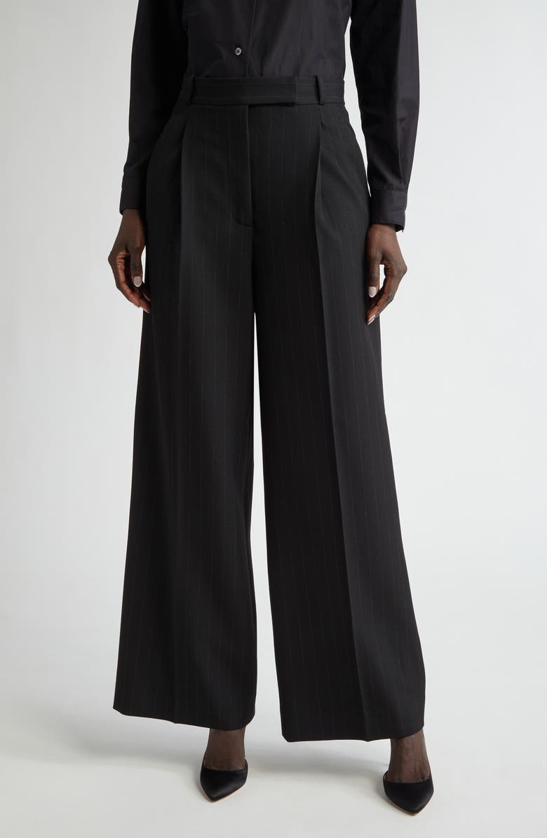 ST. JOHN Pinstripe Luxe Suiting Wide Leg Pants, Main, color, 