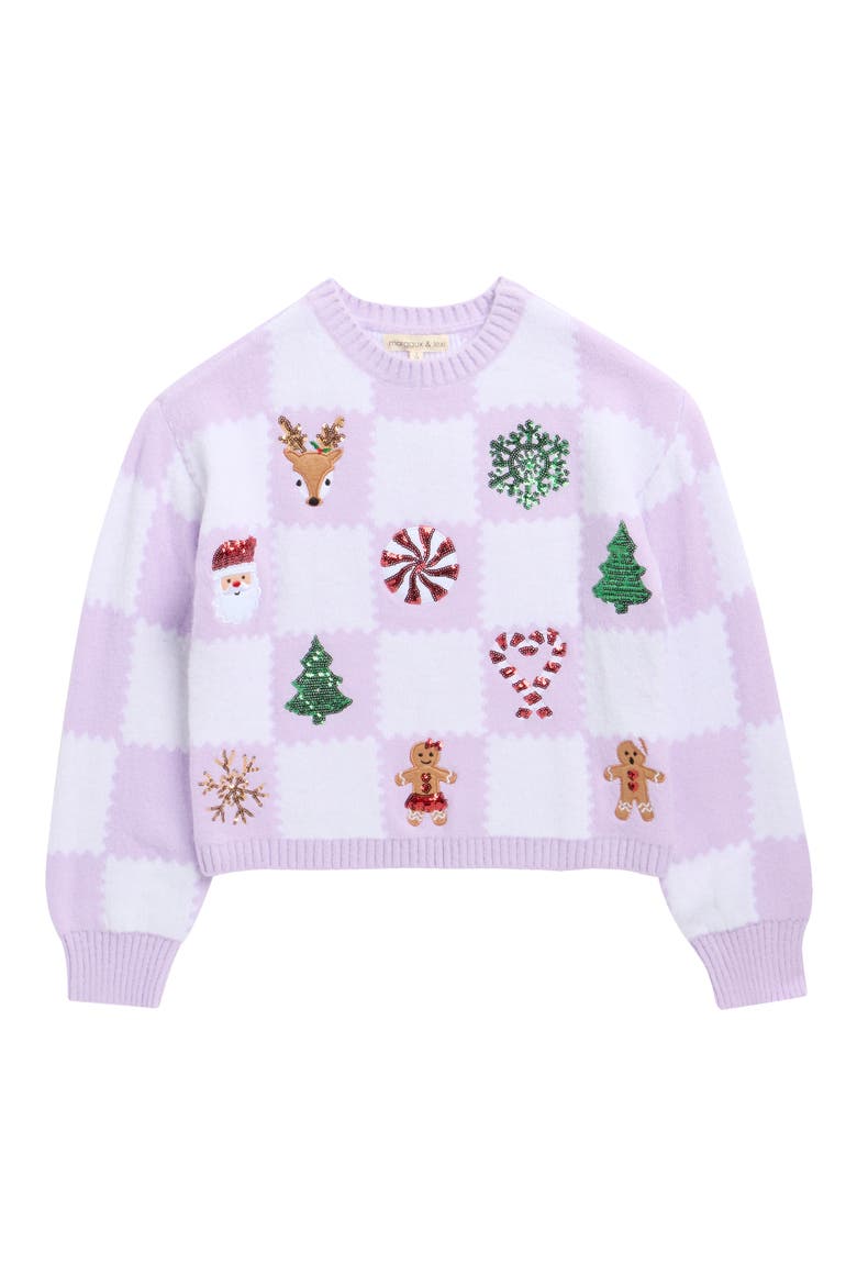 Kids' Check Sequin Sweater, Main, color, LAVENDAR