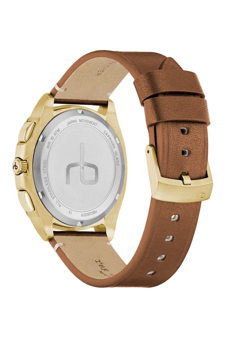 Bleeker Chronograph Leather Strap Watch, 42mm, Alternate, color, GOLD-TONE