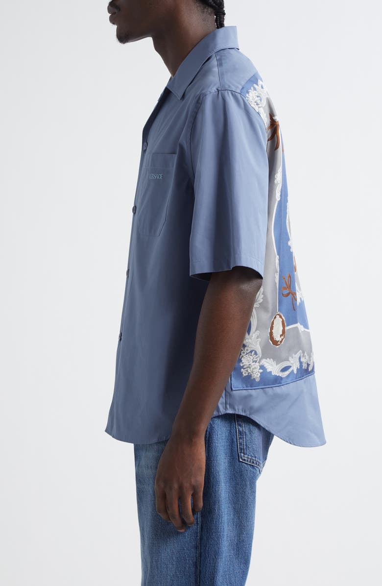 Versace Medusa Cameo Camp Shirt, Alternate, color, Stone Blue Met Dark Grey