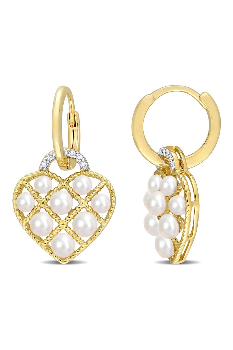 2.5-3mm Cultured Freshwater Pearl Heart Drop Earrings, Main, color, GOLD WHITE