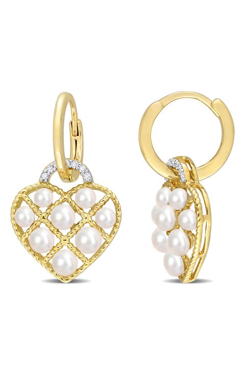 2.5-3mm Cultured Freshwater Pearl Heart Drop Earrings