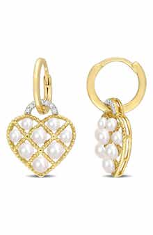 DELMAR 2.5-3mm Cultured Freshwater Pearl Heart Drop Earrings
