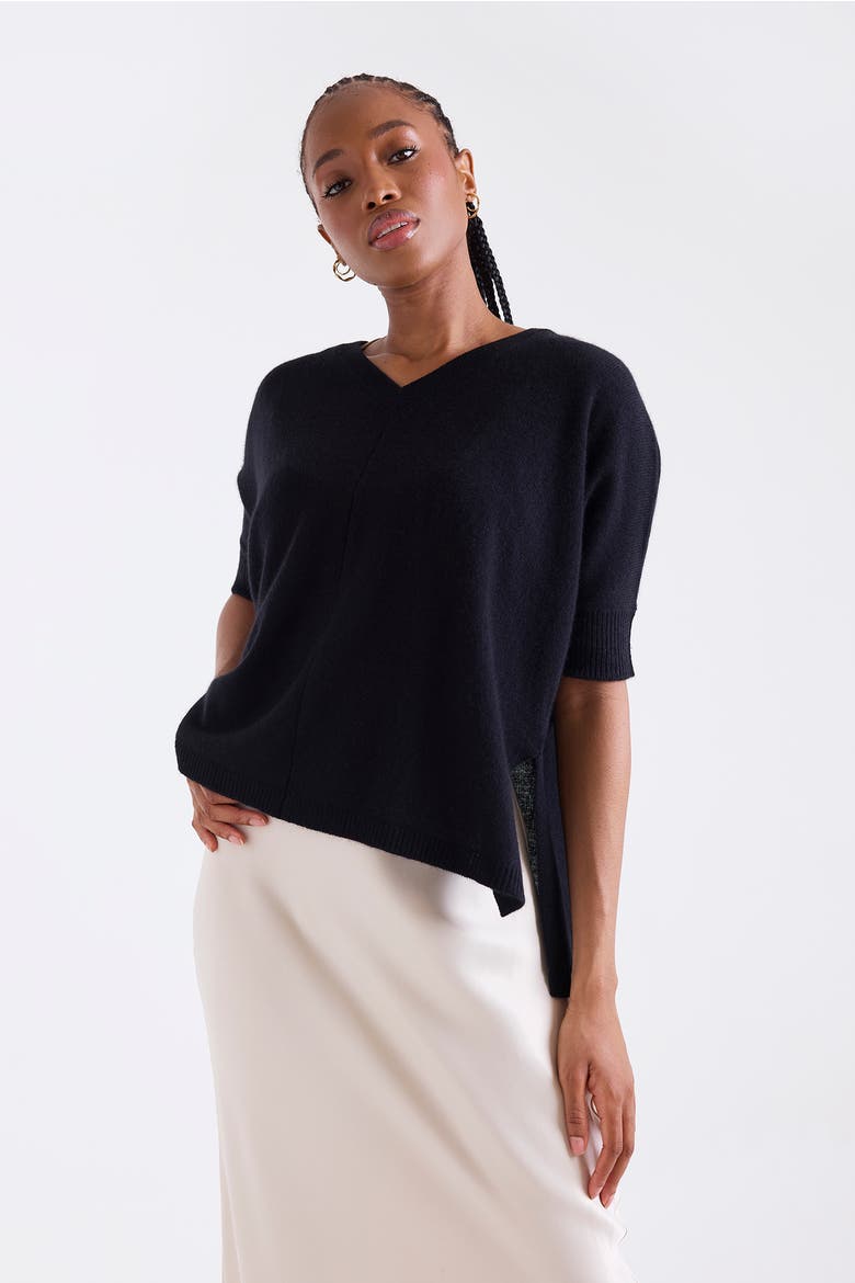 Venetia Vee V-Neck 100% Cashmere Sweater, Alternate, color, BLACK