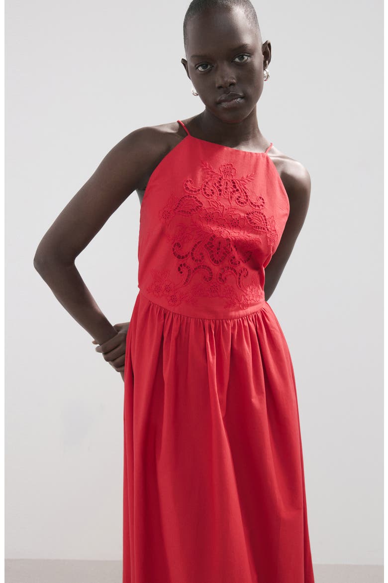 Embroidered Detail Cotton Dress, Alternate, color, RED