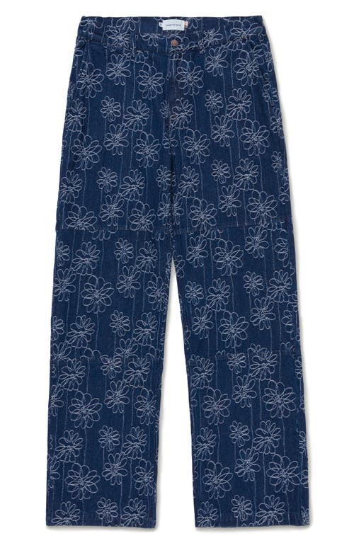 HONOR THE GIFT Floral Jacquard Denim Utility Pants in Indigo 