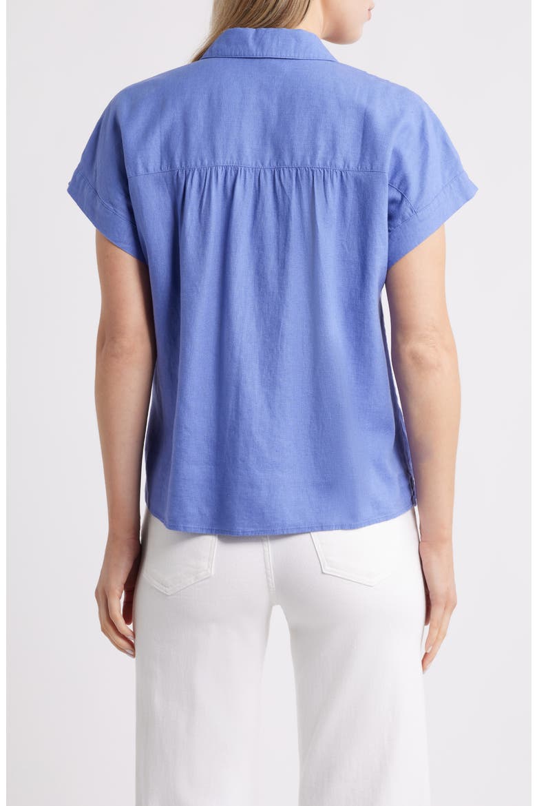 Short Sleeve Linen Blend Button-Up Shirt, Alternate, color, BLUE DENIM