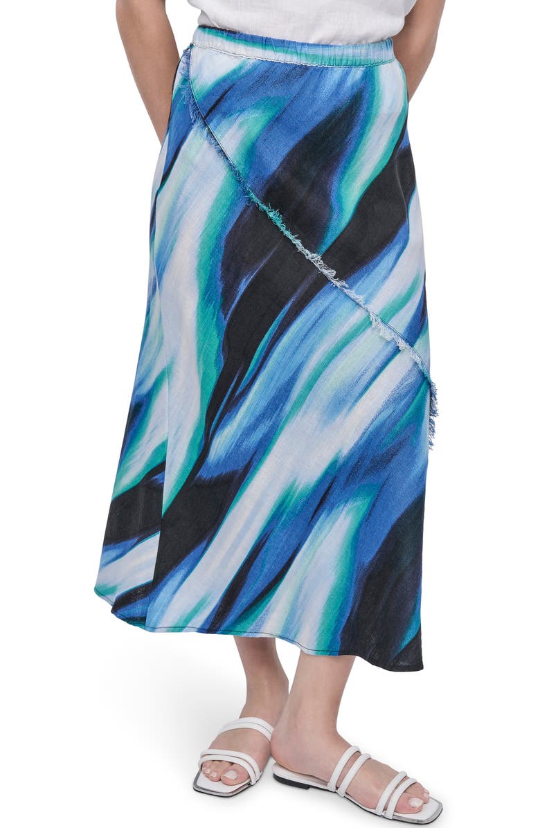 DKNY Print Fray Linen Maxi Skirt, Main, color, 