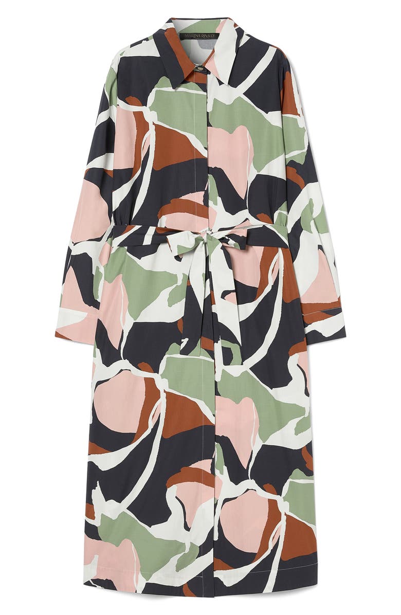 Marina Rinaldi Emanuel Abstract Print Long Sleeve Cotton Shirtdress, Main, color, Coral/ Green/ White Multi
