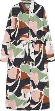 Marina Rinaldi Emanuel Abstract Print Long Sleeve Cotton Shirtdress