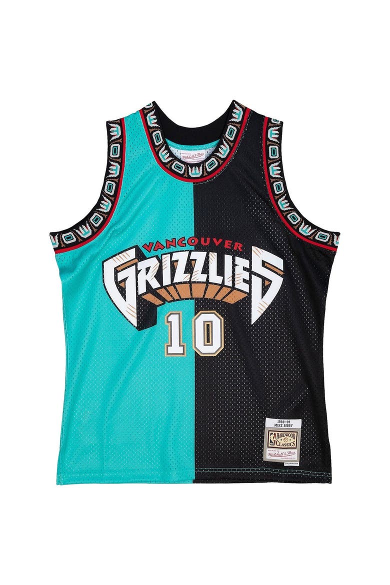 Men's Mitchell & Ness Mike Bibby Turquoise/Black Vancouver Grizzlies Hardwood Classics 1998-99 Split Swingman Jersey, Alternate, color, Turquoise