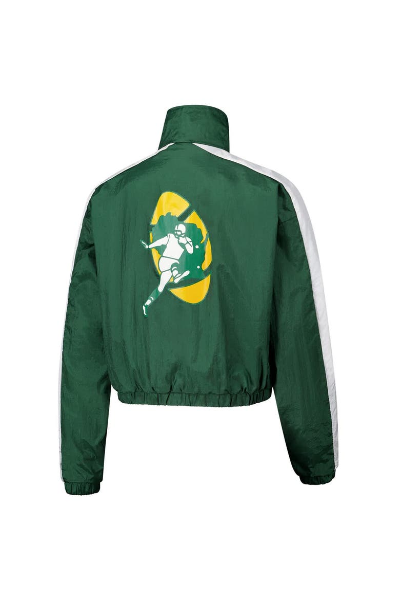 Women's Mitchell & Ness Green Green Bay Packers Nylon Cropped Full-Zip Jacket, Alternate, color, Green