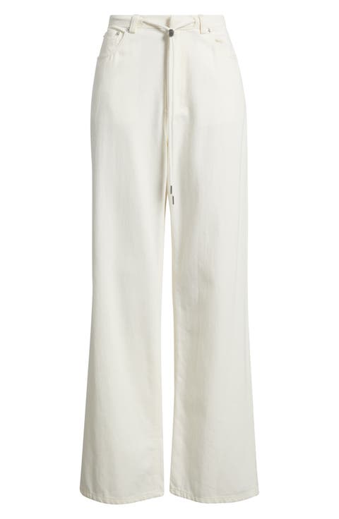 Normandie Drawstring Wide Leg Jeans (Ivory)