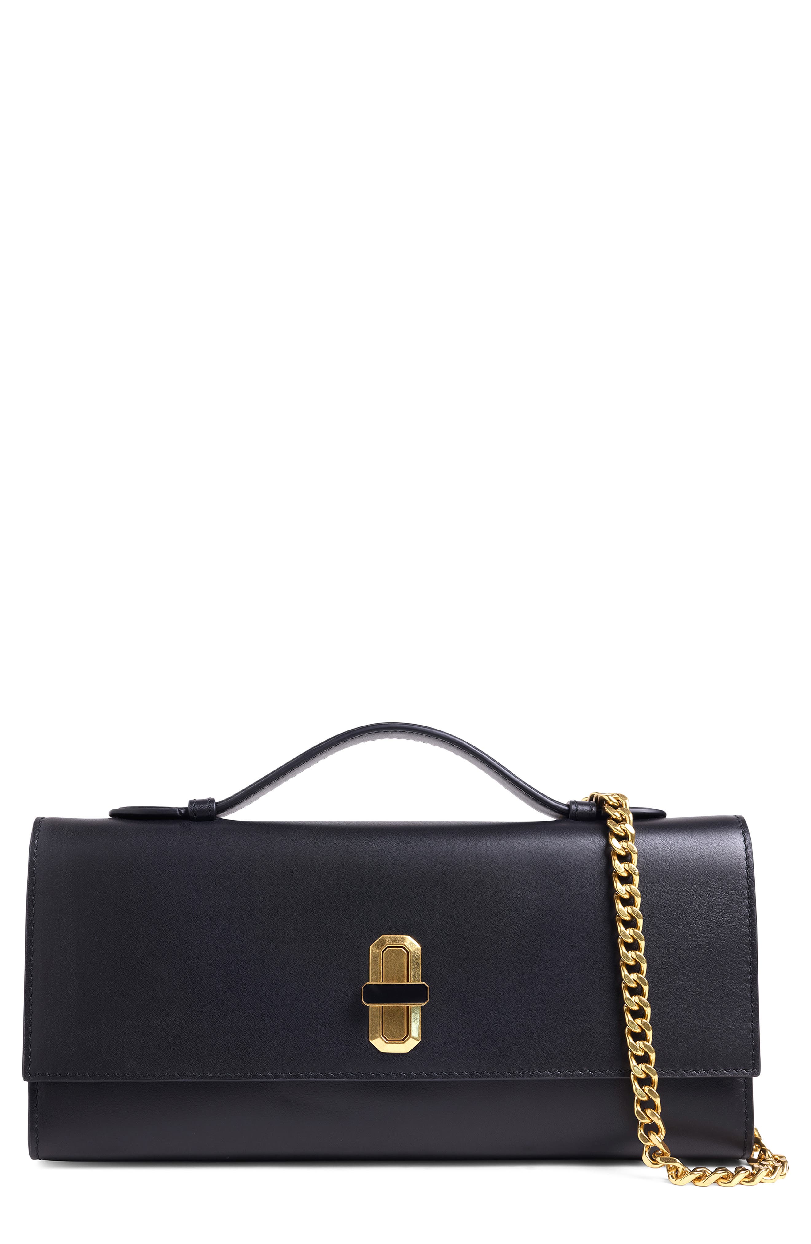 Leather Top Handle Convertible Clutch, Main, color, BLACK