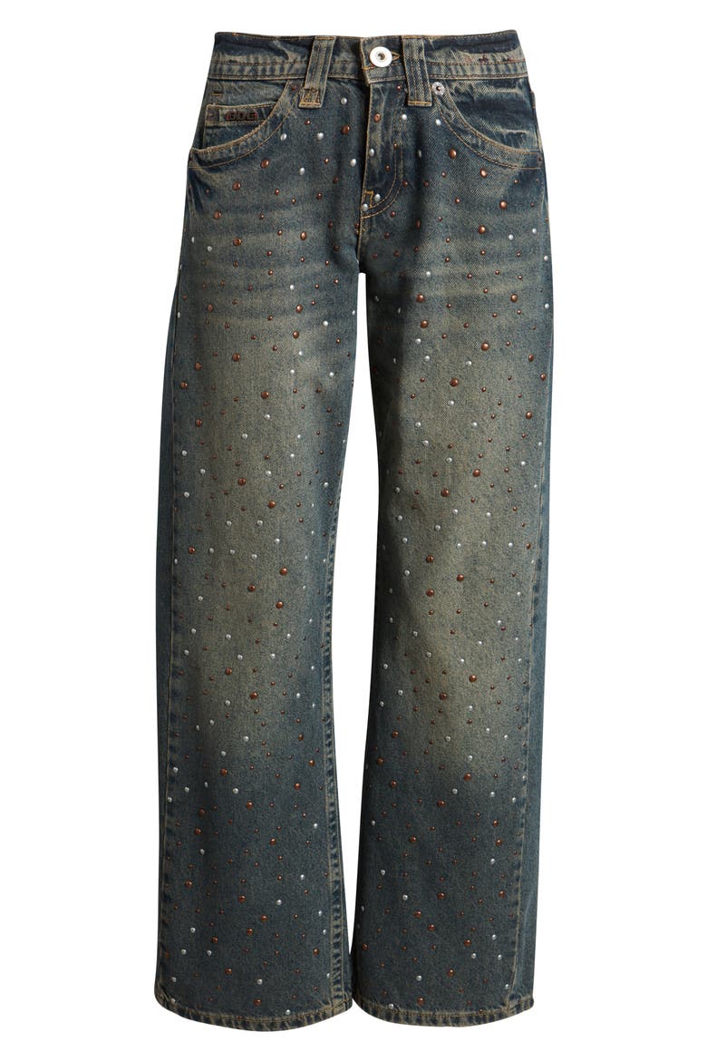 Kayla Studded Low Rise Wide Leg Jeans, Alternate, color, TINTED BLUE
