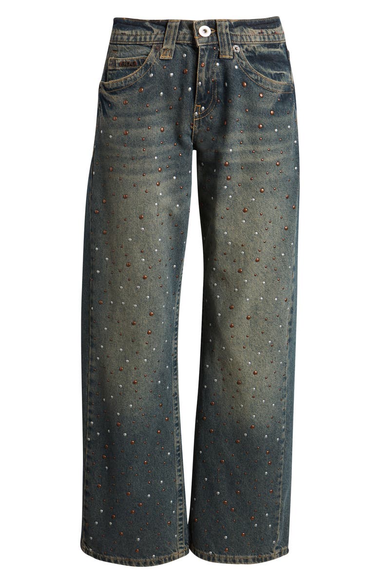 BDG Urban Outfitters Kayla Studded Low Rise Wide Leg Jeans, Main, color, Tinted Blue