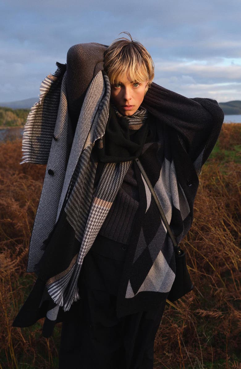 Barbour Melody Check Scarf, Alternate, color, Charcoal